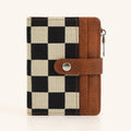 Wilma Mixed Media Fold-Over Wallet: Cognac Check