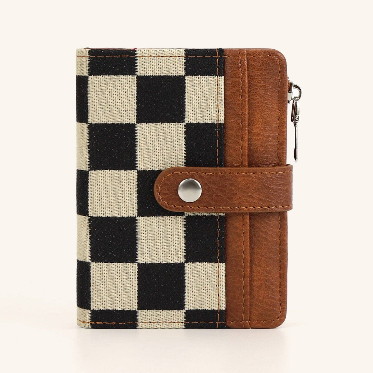 Wilma Mixed Media Fold-Over Wallet: Cognac Check