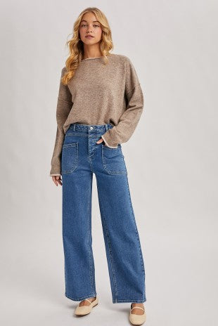 Denim High-rise Seamed Pockets Straight Leg Jeans