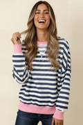 Plus Crew Neck Loose Fit Stripe Pullover Knit Top