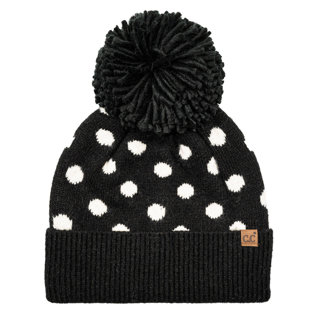 C.C Polka Dot Pattern Pom Beanie Winter Hat: Black