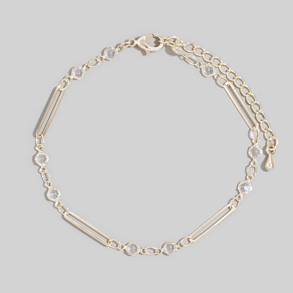 Bar & Round Cz Bezel Station Chain Bracelet: G