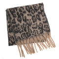 Leopard Pattern Print Brushed Fringe Oblong Scarf: Beige