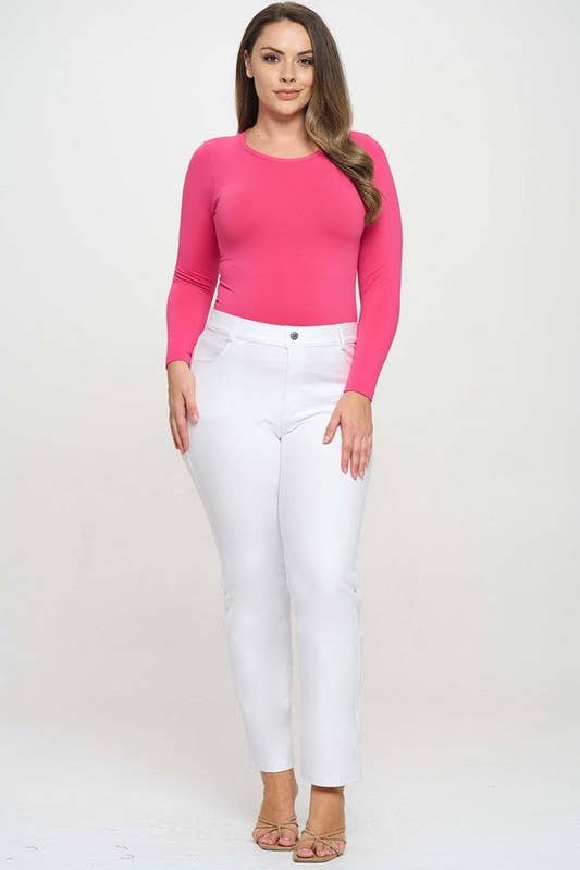Women's Seamless Round Neck Long Sleeve Top: Black / Plus