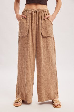 Crinkled Gauze Wide-leg Pants