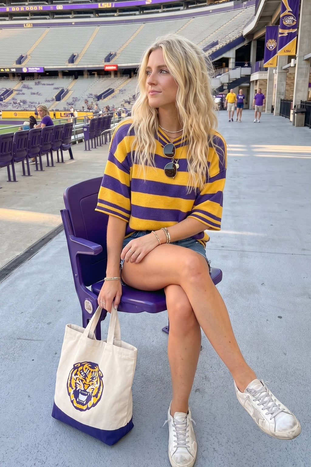 Gameday Stripe Knit Oversized Top: ORANGE/WHITE / M