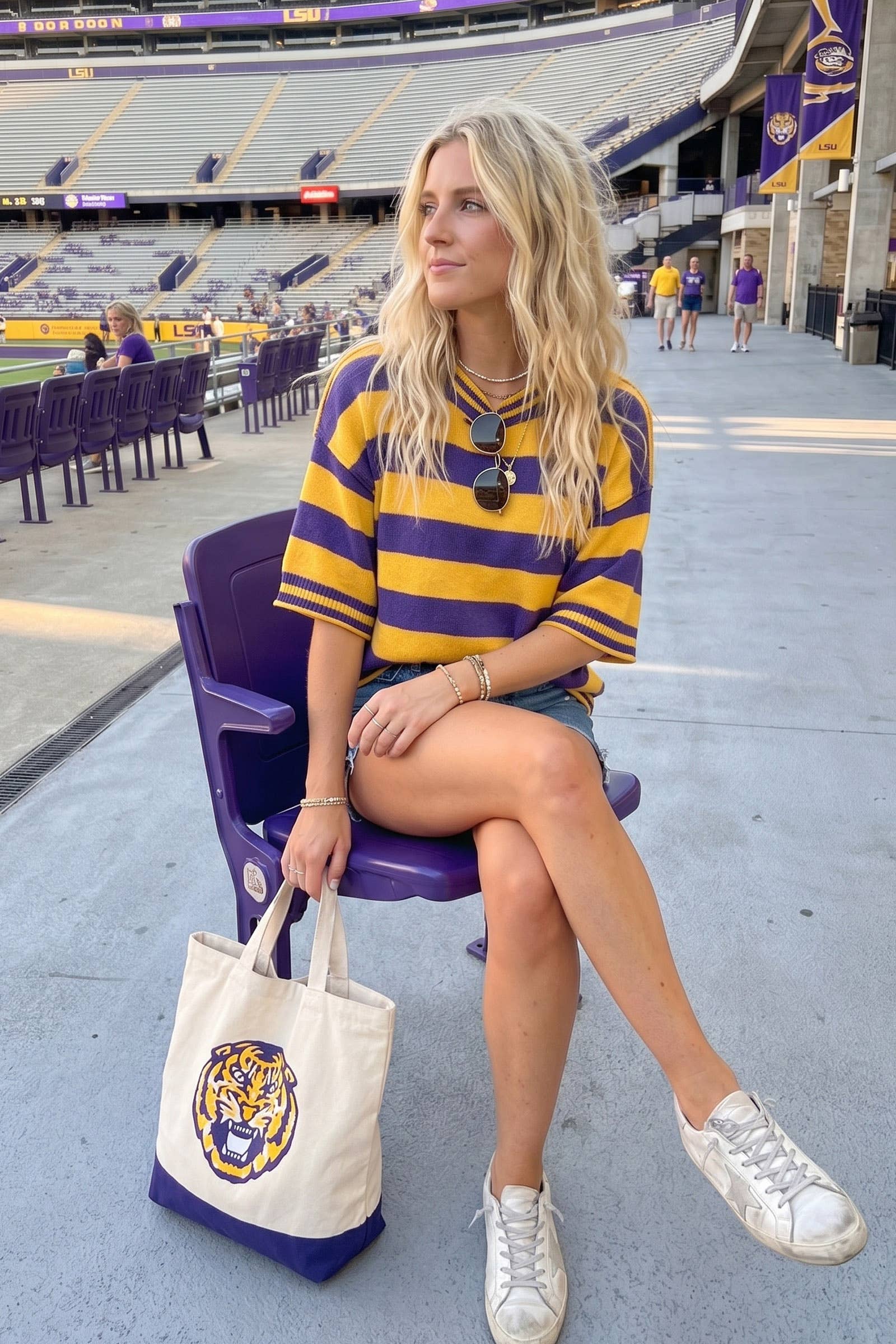 Gameday Stripe Knit Oversized Top: ORANGE/WHITE / L