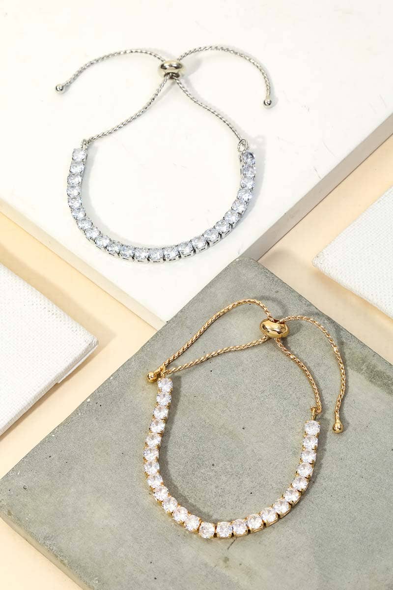 Pave Tennis Cz Adjustable Bracelet: S
