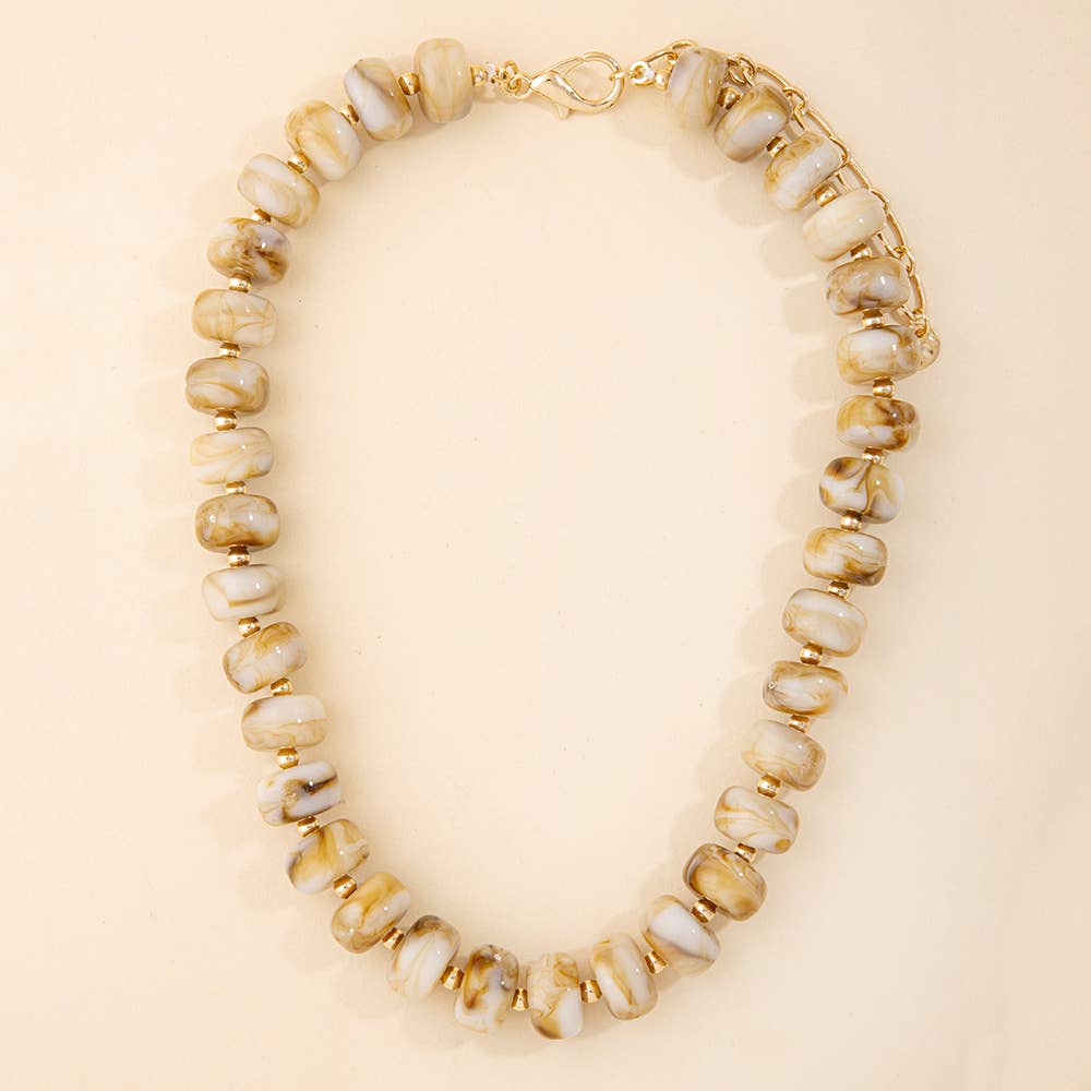Marbled Chunky Rondelle Bead Statement Necklace: BR