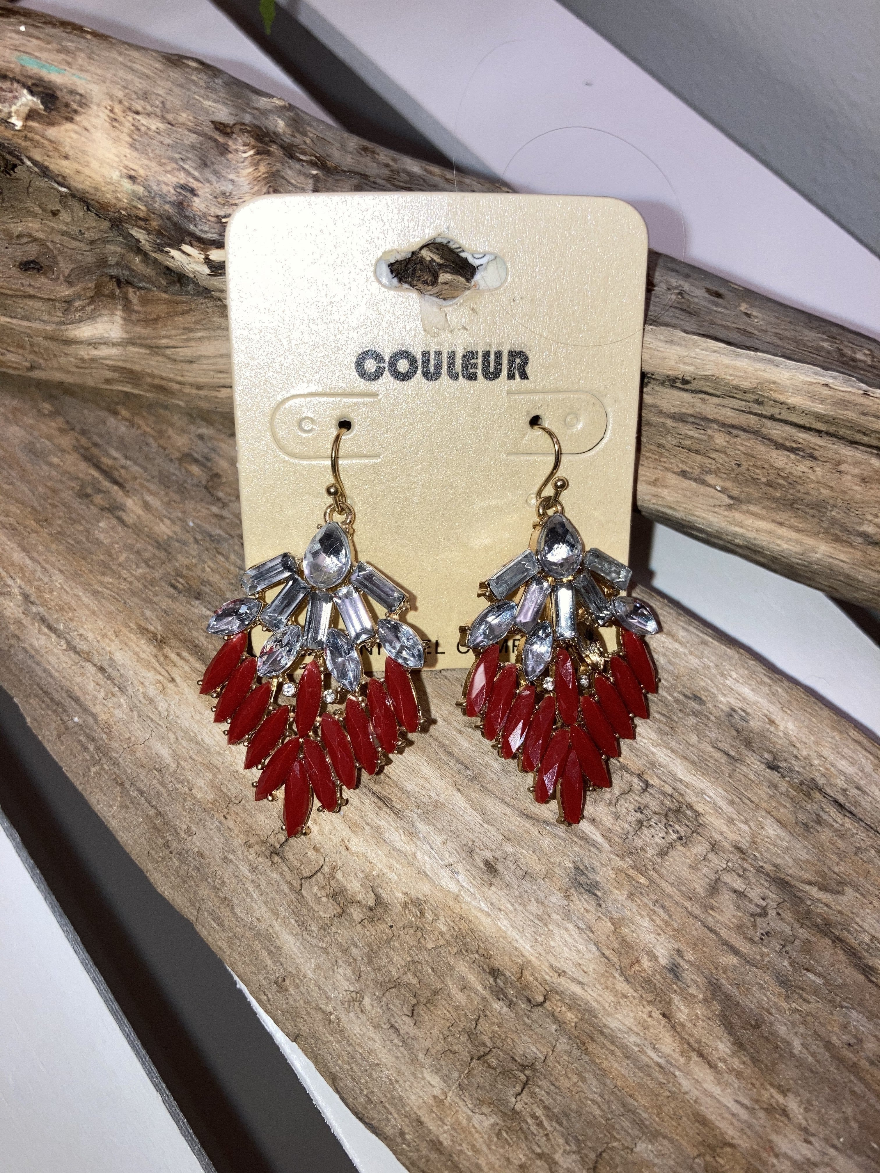 Red/gray crystal earrings