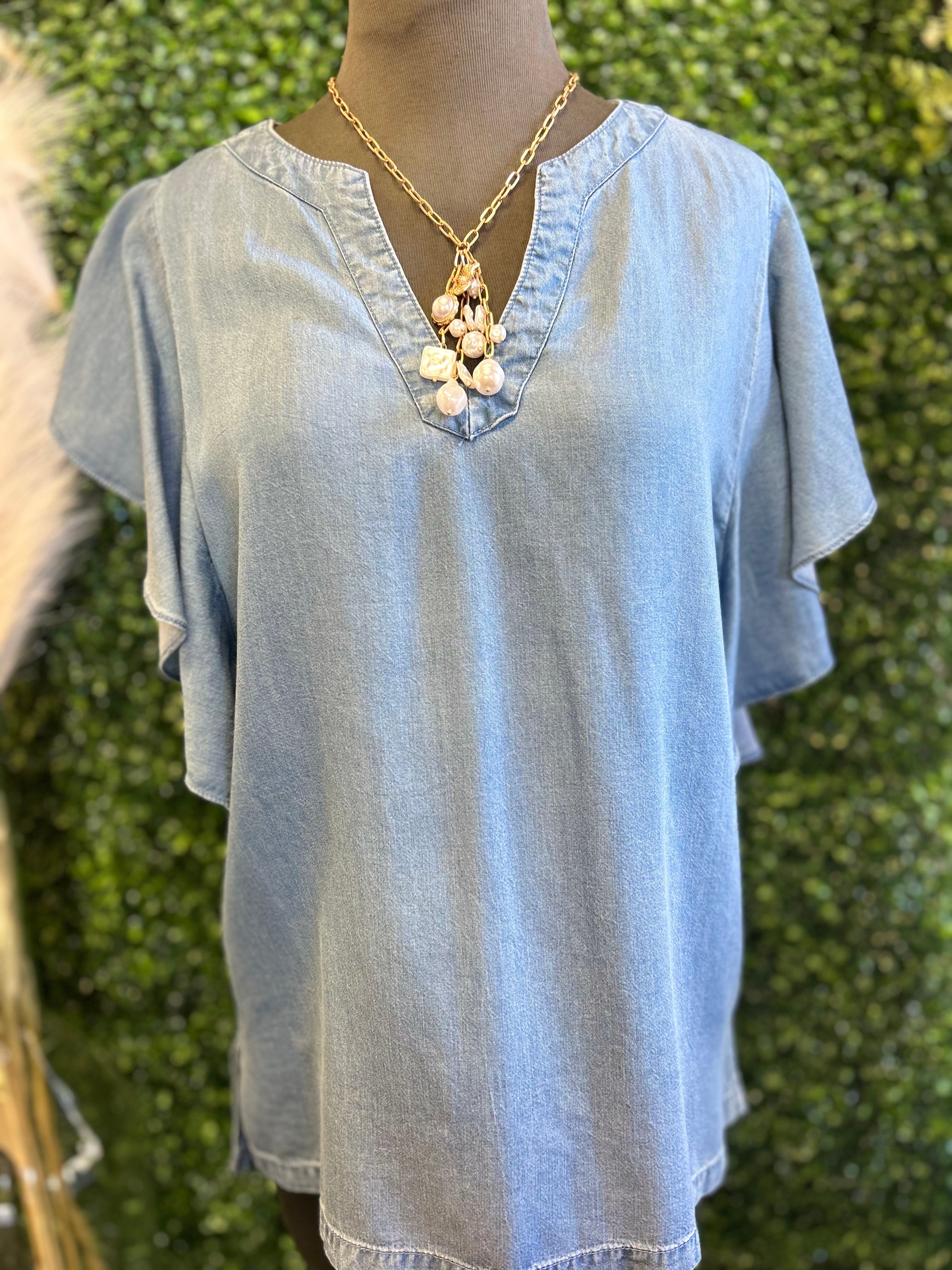 Flutter Sleeve Chambray Top