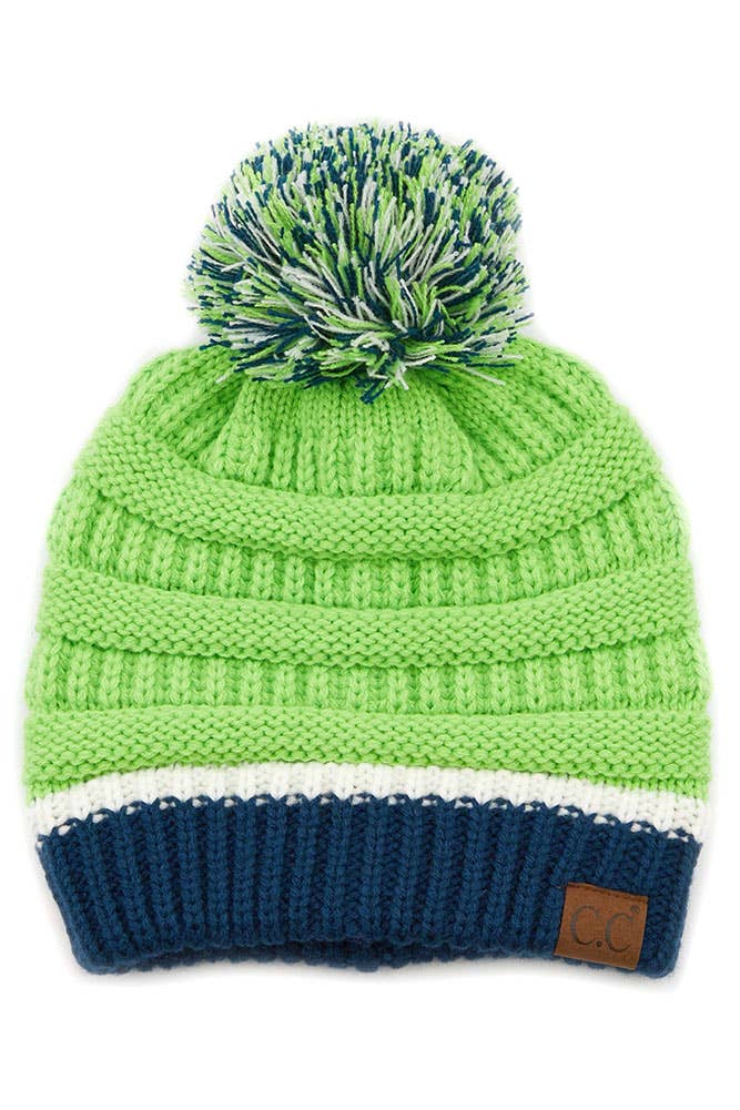 C.C Team Color Ribbed Beanie with Pom Winter Hat: 6.royal Blue/Red