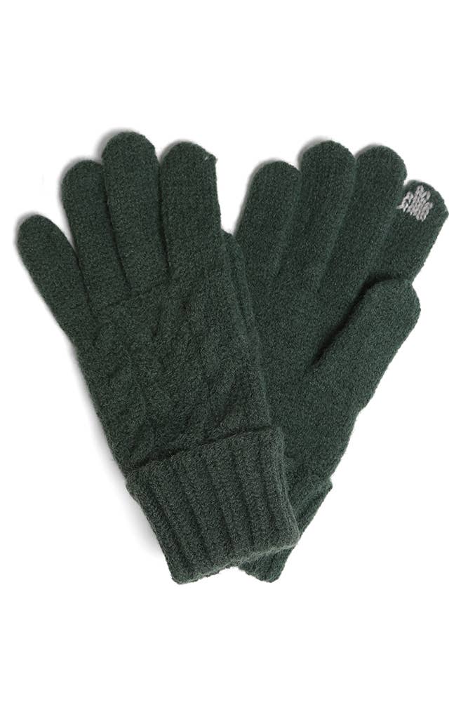 Solid Cable Knit Gloves with Flip Cuff