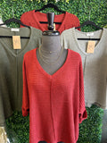 Waffle V-neck Side Slit Top