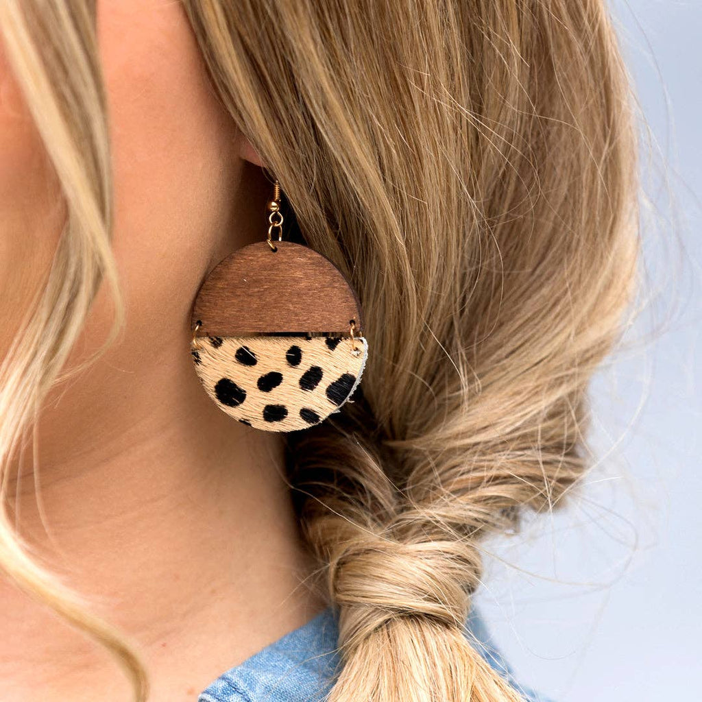 Everyday Leather & Wood Earrings: Beige Leopard