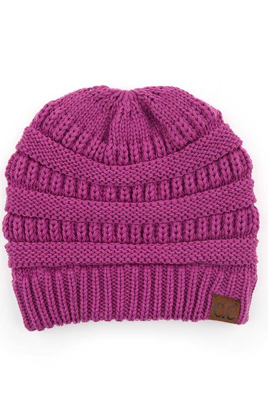 C.C Criss Cross Ponytail Knit Beanie Winter Hat: Black