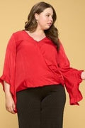 Red Satin Bell Sleeve Top