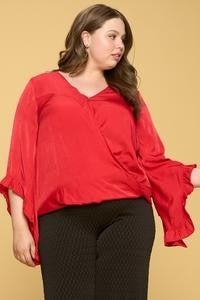 Red Satin Bell Sleeve Top