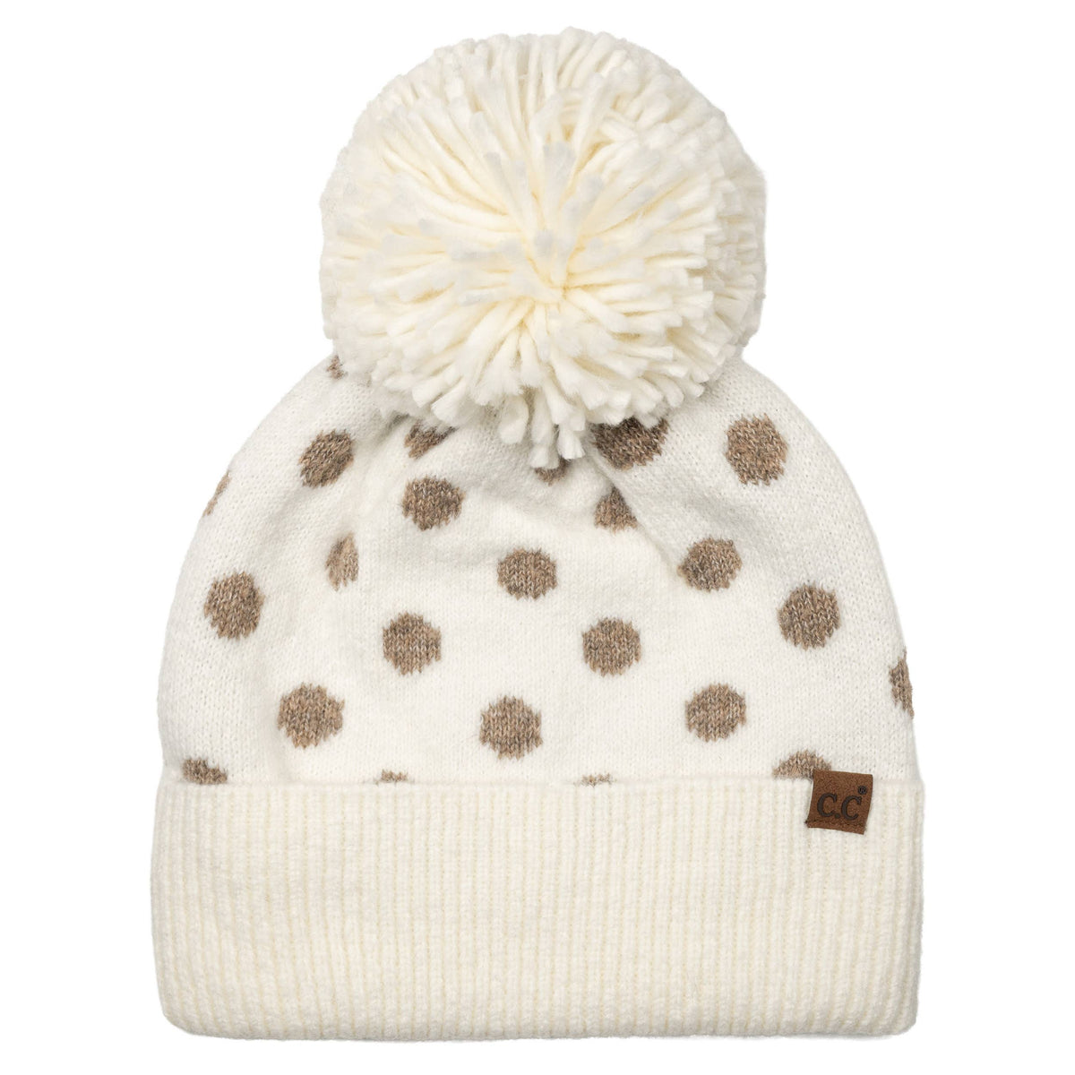C.C Polka Dot Pattern Pom Beanie Winter Hat: Taupe