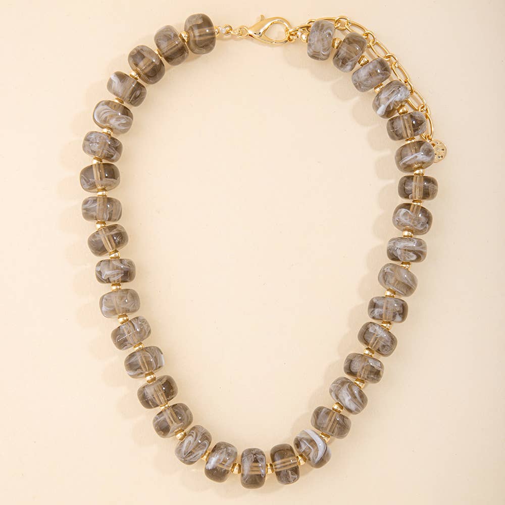 Marbled Chunky Rondelle Bead Statement Necklace: BR