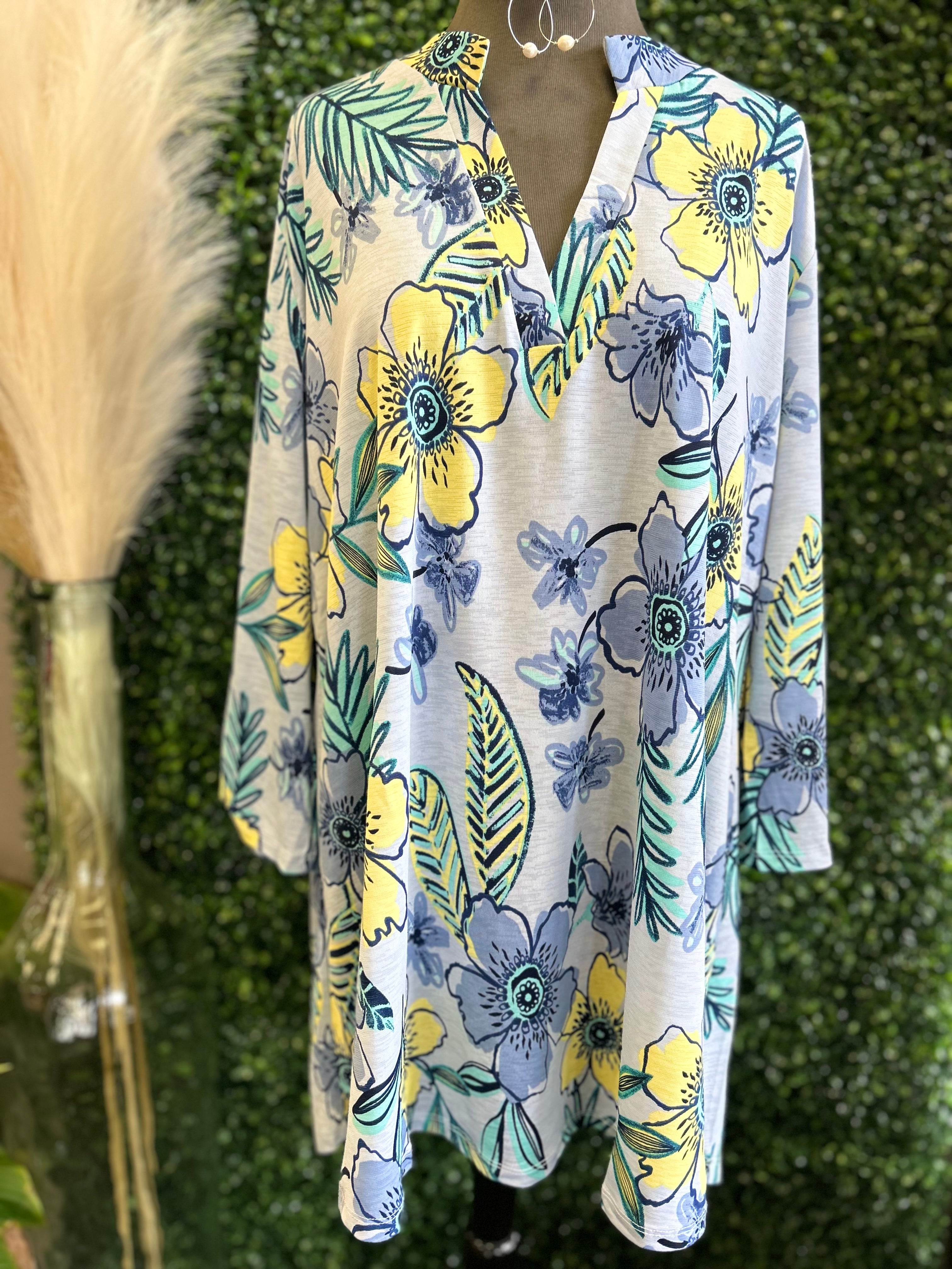 Floral Top with Push Up Sleeve