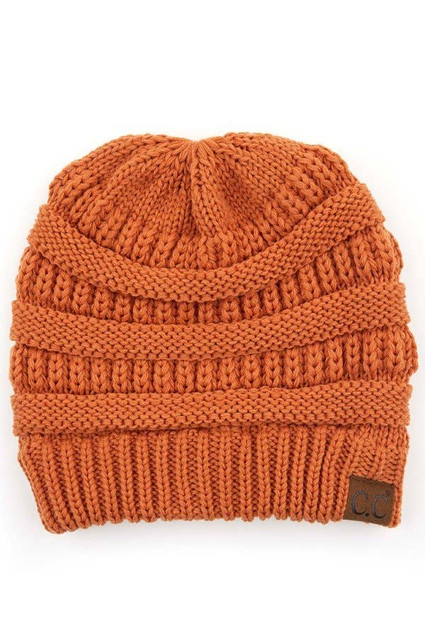 C.C Criss Cross Ponytail Knit Beanie Winter Hat: Beige
