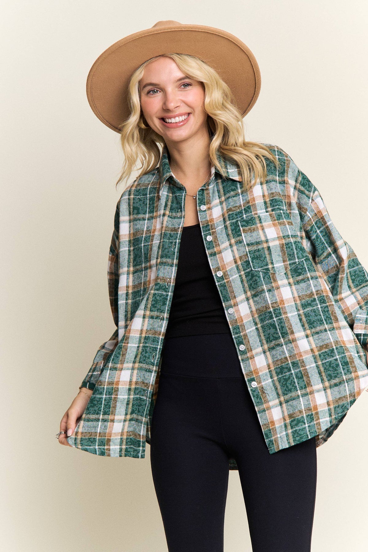 BURNOUT PLAID WASHED-LOOK SHIRT- LET4189: Blue / S-M-L(2-2-2)
