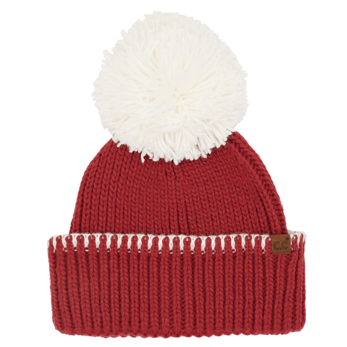C.C Yarn Pom Game Day Team Stitch Point Beanie Hat: Red/Black