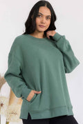 Women's Cozy Fleece Oversized Sweatshirt: Smokey Olive / XL