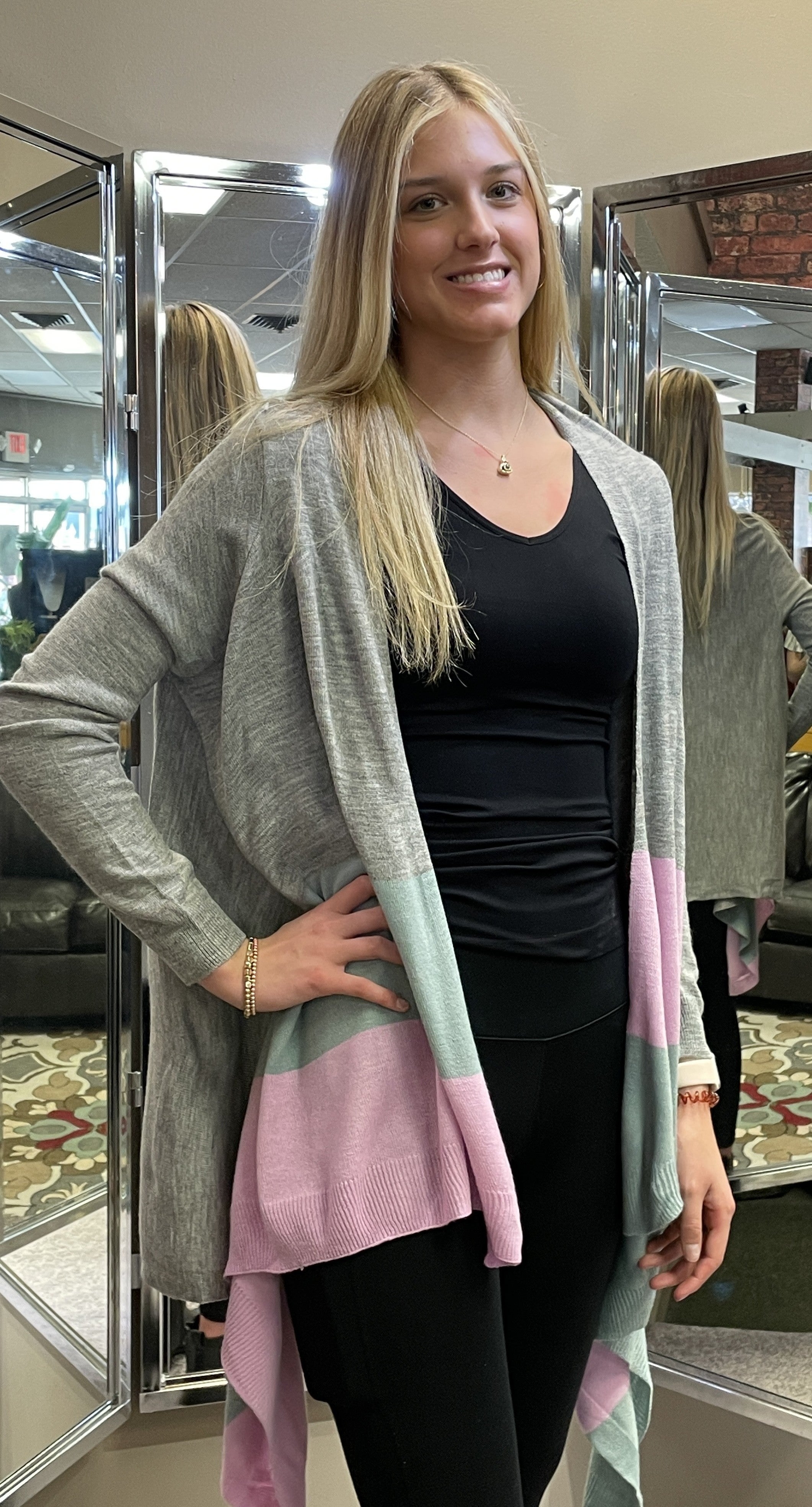 Gray/Pink Draped Cardi