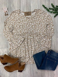 Taupe bell sleeve animal print top