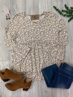 Taupe bell sleeve animal print top