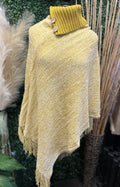 Turtleneck 2 Button Fringe Poncho