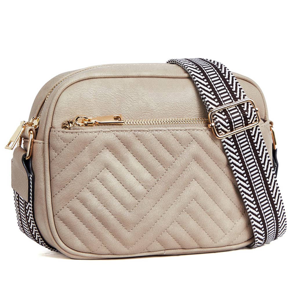 Embroidered Grid Color Blocked Retro Shoulder Bag: Brown