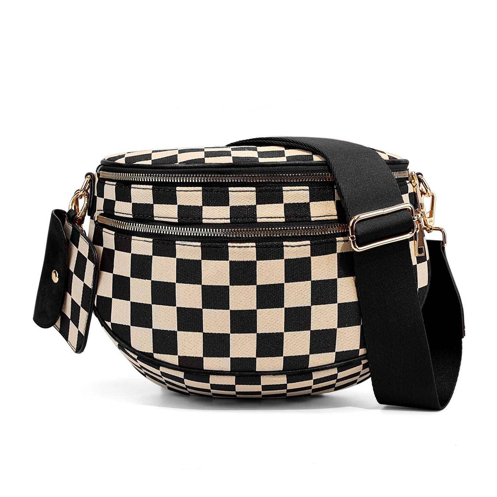 Kaylee Mixed Media Double Zip Crossbody Sling Bag: Cognac