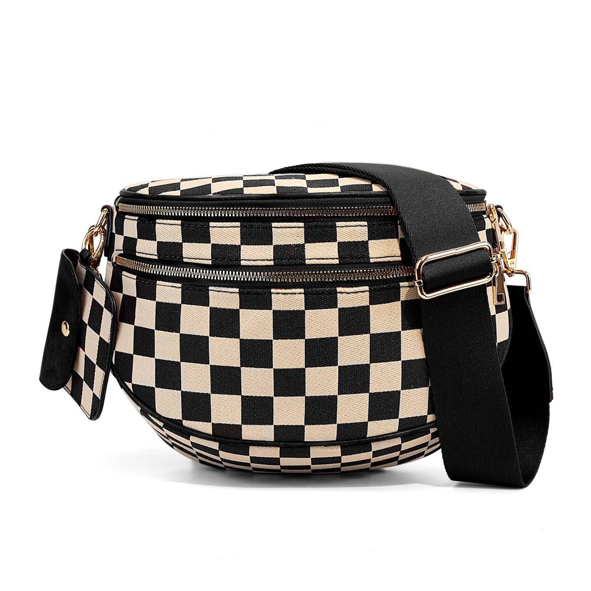 Kaylee Mixed Media Double Zip Crossbody Sling Bag: Cognac
