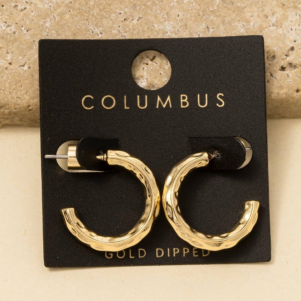 Gold Dipped Warped Hoop Earrings: GOLD