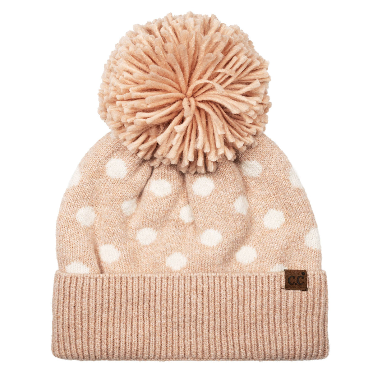 C.C Polka Dot Pattern Pom Beanie Winter Hat: Taupe