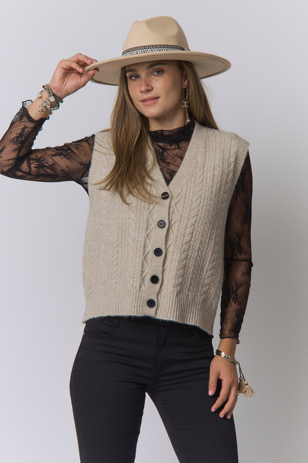 Gray CABLE-KNIT SWEATER VEST