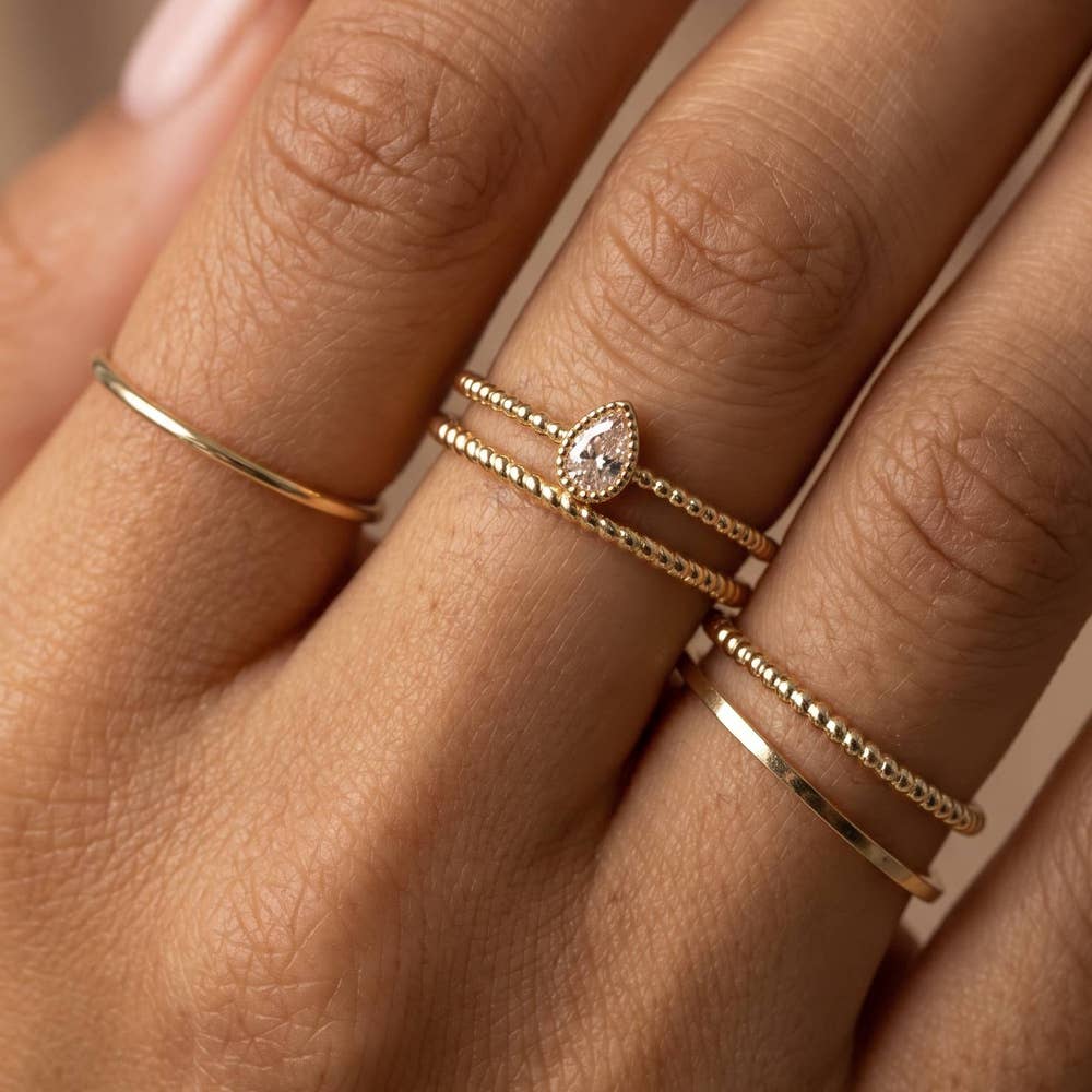 Five Piece Cz Bezel Pear Stone Stacking Ring Set: GDCRY