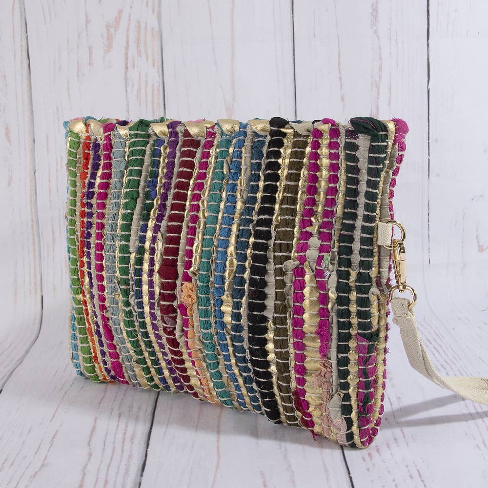 Woven Metallic Stripe Wristlet Clutch Bag: BR