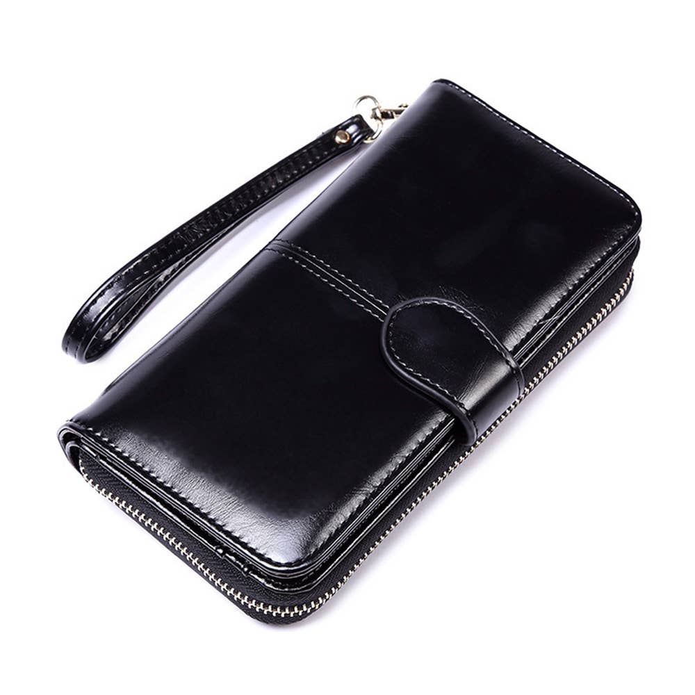 Long Zipper Buckle Large Capacity Wallet: Black