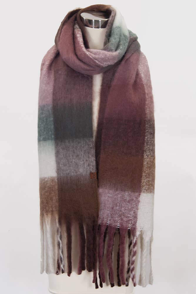 C.C Multi Color Block Plaid Check Pattern Woven Winter Scarf: 23
