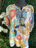 3/4 Bitton Floral Blouse