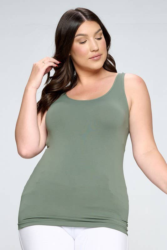 Reversible V or U Neckline Seamless Tank Plus Size: Ivory / Plus