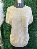 Lattice Textured Knit Short Sleeve Sweater