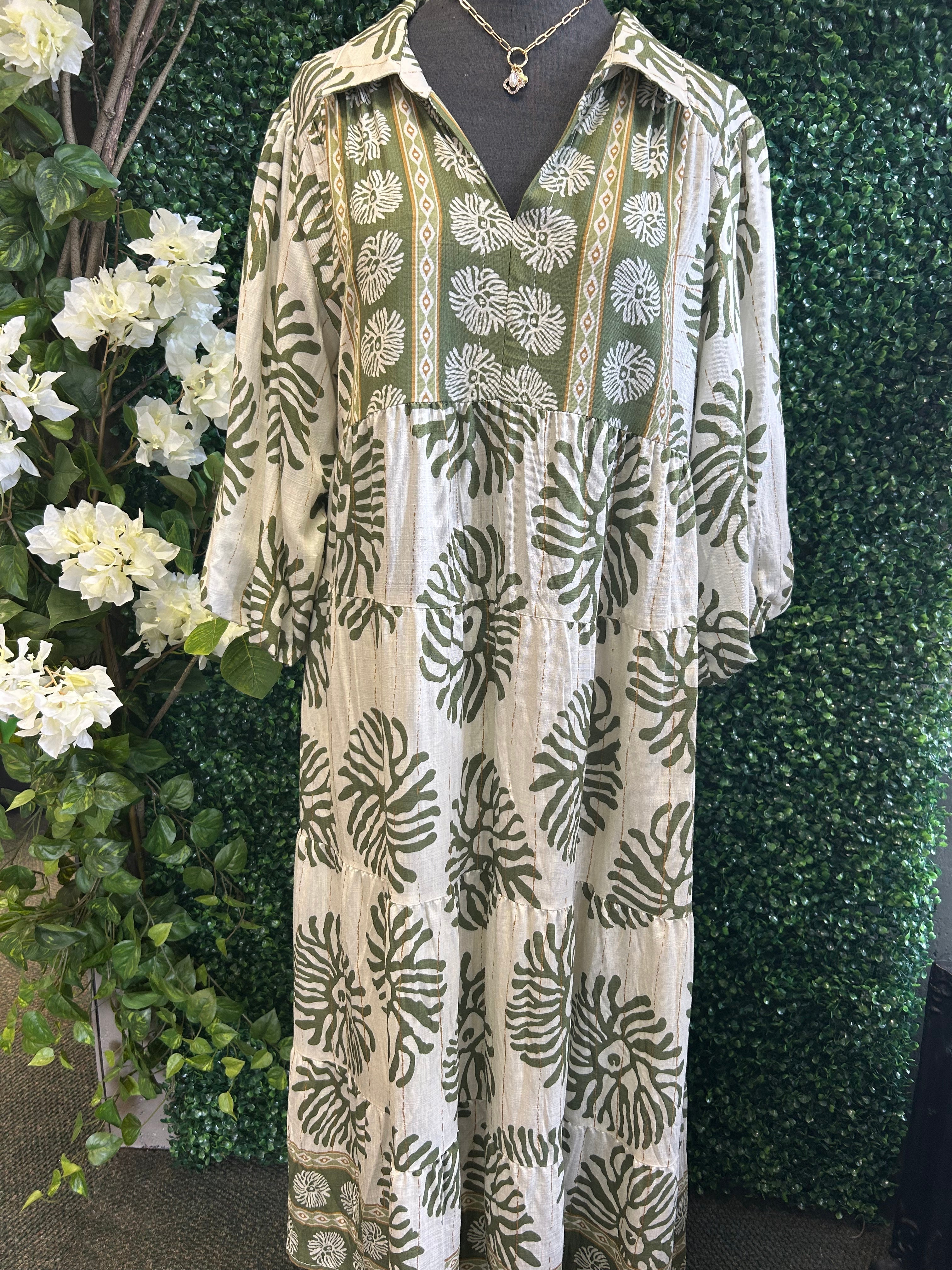Print Tiered Midi Dress
