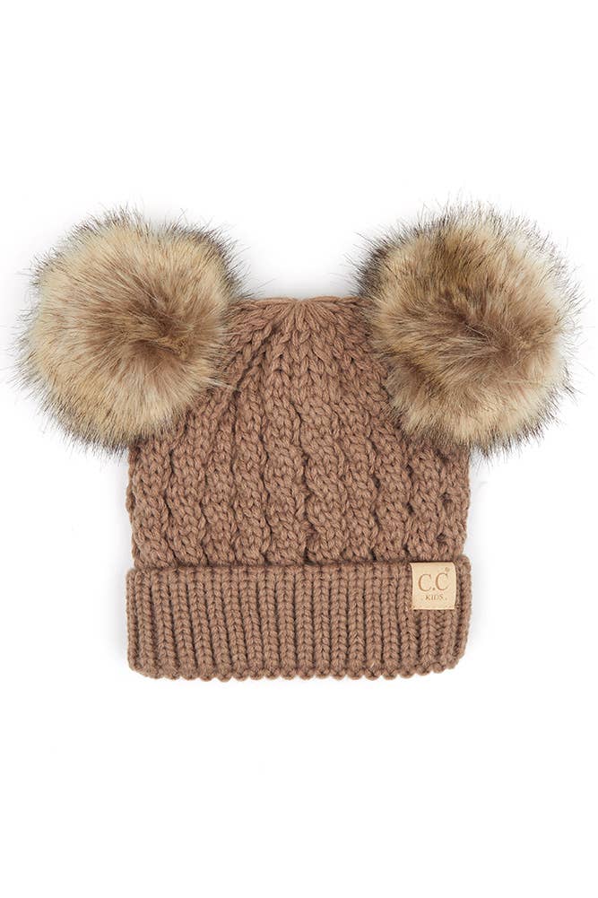 CC Kids Double Pom Pom All Over Cable Beanie: New Lavender