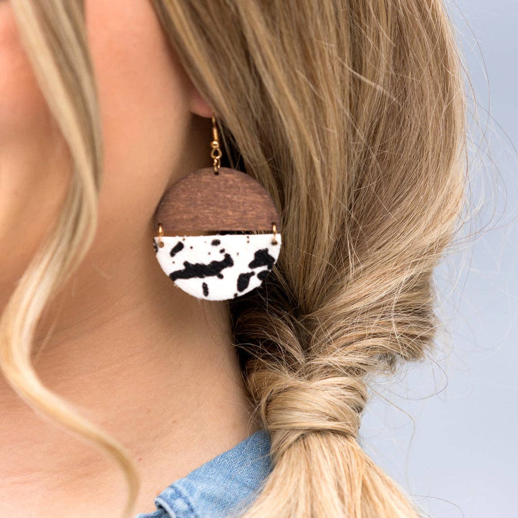 Everyday Leather & Wood Earrings: Beige Leopard