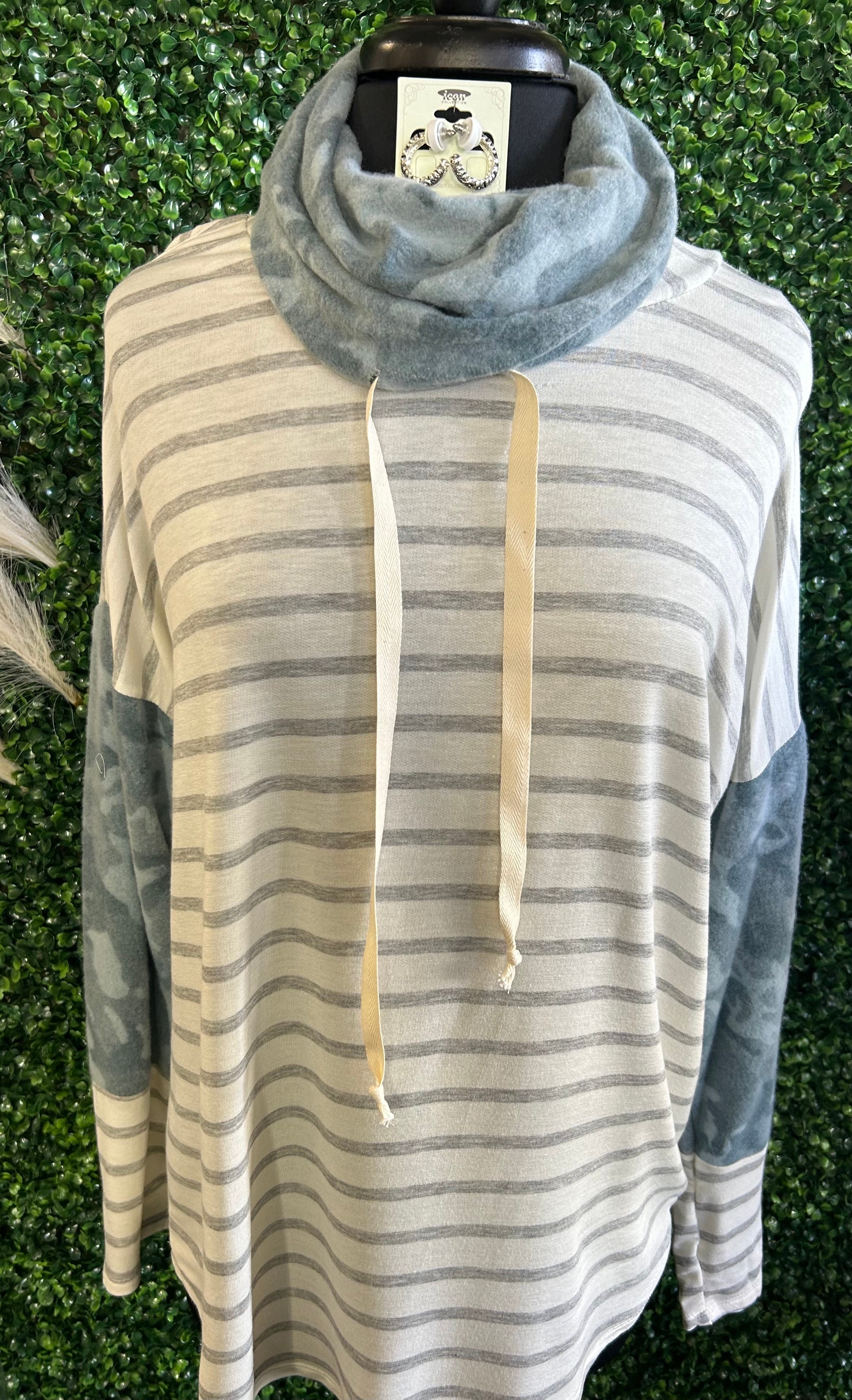 Camo Cowl Neck Pullover